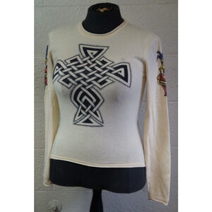 Womens Raw 7 100% Cashmere Celtic Cross Sweater Vintage Y2K Size Large